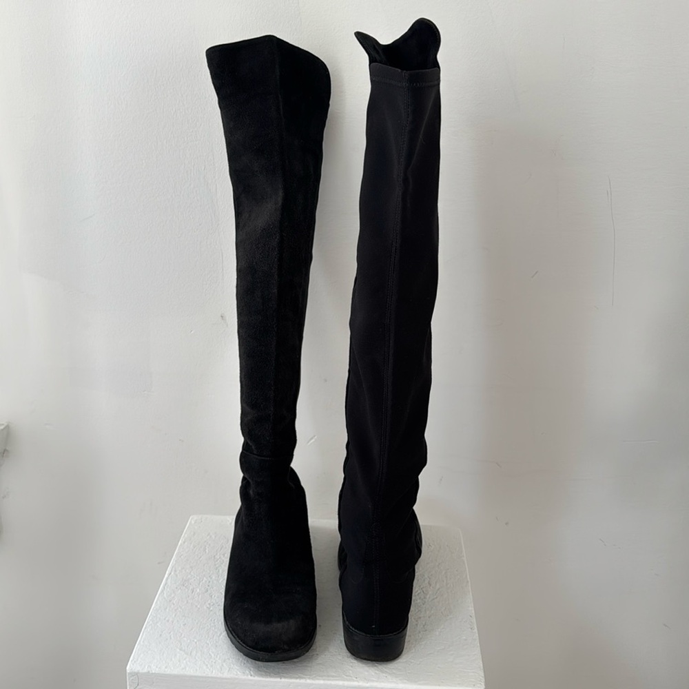 Stuart Weitzman City Black Suede and Microstiych Over-the-Knee Flat Boots 37